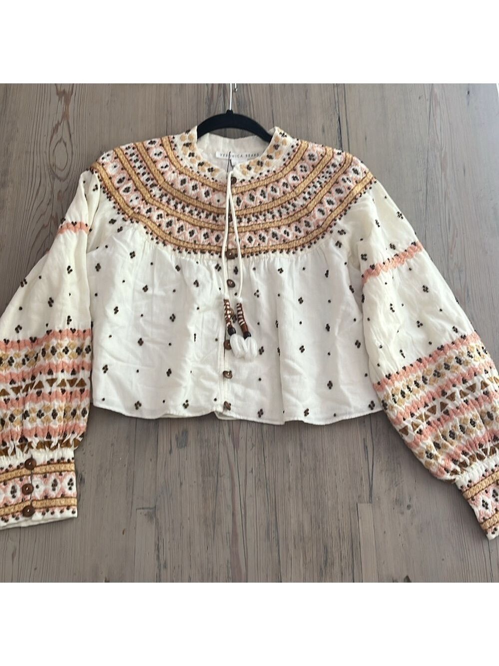 Veronica Beard Fernanda Embellished Beaded Linen Blend Crop Jacket Sz L - Picture 4 of 12